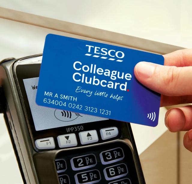 Tesco colleague discount card with 10% increasing to 15% off